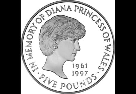 This £5 was issued by the Royal Mint in 1999 and commemorates the life of Princess Diana.