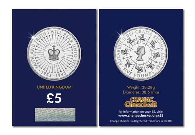 1993 UK Coronation CERTIFIED BU £5 Obv Rev In Blister Card