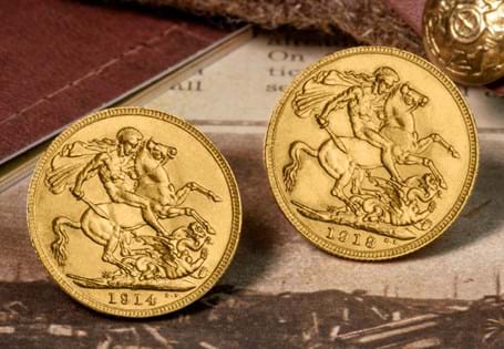 This World War I Pair features a 1914 and 1918 dated Sovereign to commemorate the beginning and end of the First World War.