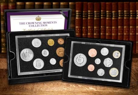 This collection features the 1953 UK definitive coinage, issued in the year of Elizabeth II's Coronation alongside the 2023 Definitive coinage of King Charles III