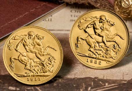 This Sovereign pair houses the first and last Sovereigns of King George V's reign. The first was issued in 1911, the year of his Coronation and the 1932 South African mintmark Sovereign.
