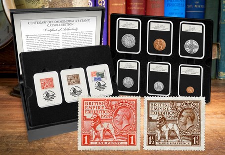 Includes the 1924 stamps alongside the 2024 Centenary of Commemorative Stamps 1st Class and 1924-coins. Postmarked with the anniversary of the start of British Empire Exhibition 23rd April 2024.