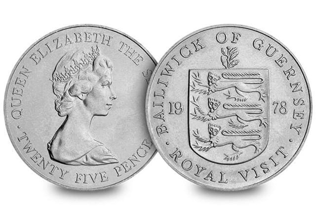 Guernsey 1978 Royal Visit Cuni Crown Coin Obverse Reverse