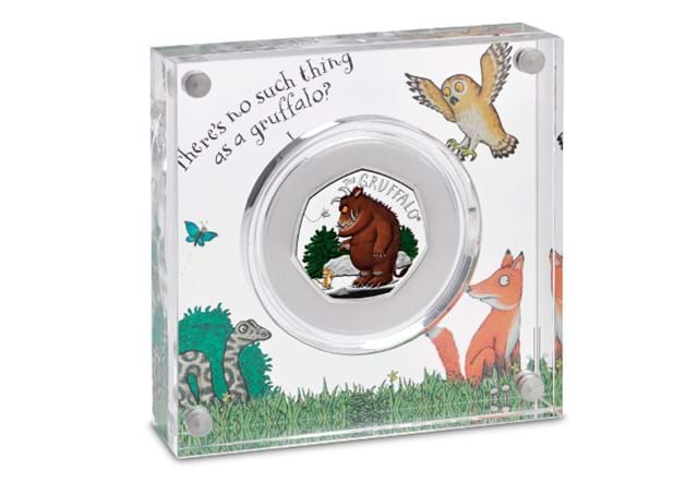 The Gruffalo & Mouse Silver 50p in Perspex