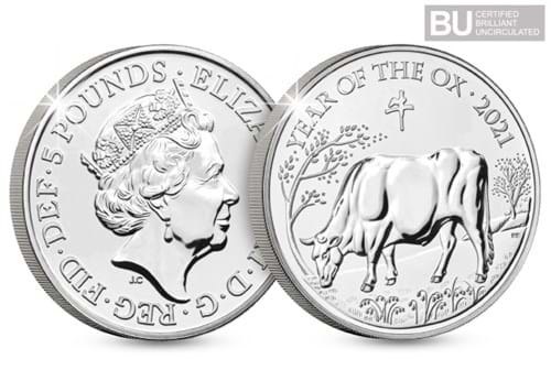 2021 UK Lunar Year of the Ox BU £5 both sides with BU logo