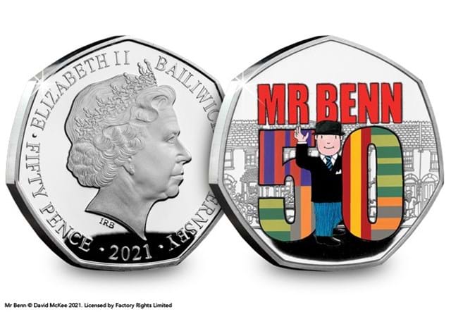 Mr Benn 50th Anniversary Silver Proof 50p Coin Obverse and Reverse