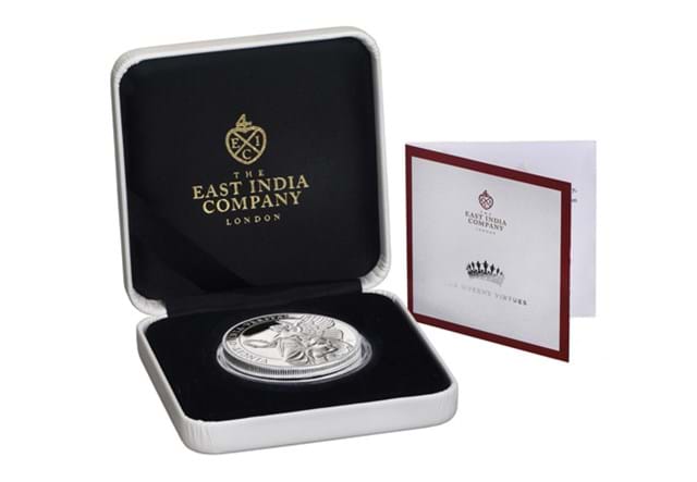East India Company 2021 'Truth' Queen's Virtues 1oz Silver Proof Coin in display box with certificate
