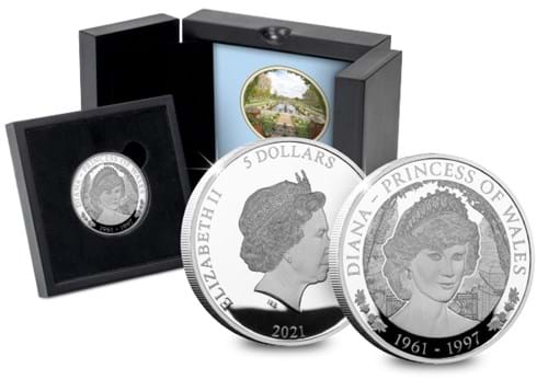 Princess Diana 60th Anniversary Silver $5 Reverse and Obverse with Box