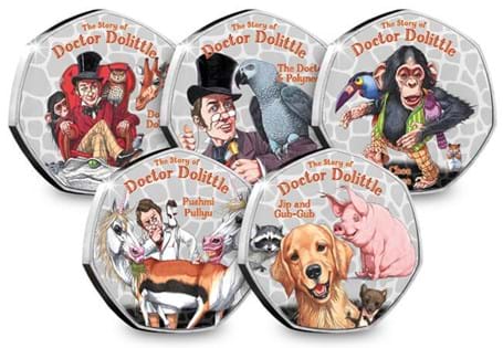 Your Doctor Dolittle Commemorative Set includes five commemoratives featuring Jip & Gub-Gub, Pushmi Pullyu, the Doctor & Polynesia, Chee Chee and Doctor Dolittle.