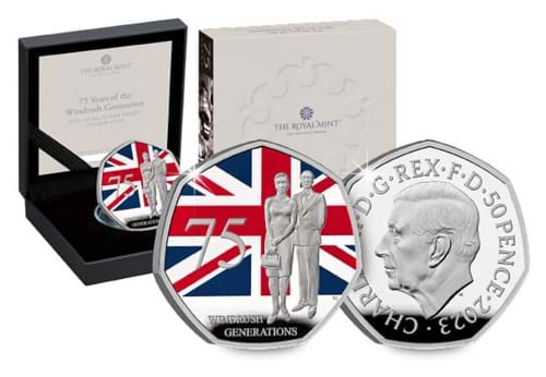 75 Years Of The Windrush Generation 50P Silver Obverse Reverse With Packaging