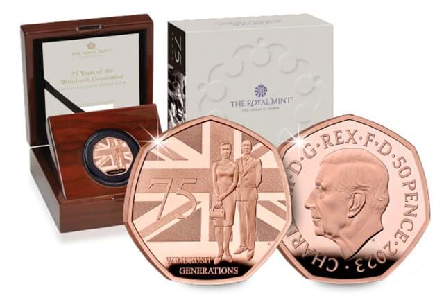 75 Years Of The Windrush Generation 50P Gold Obverse Reverse With Packaging