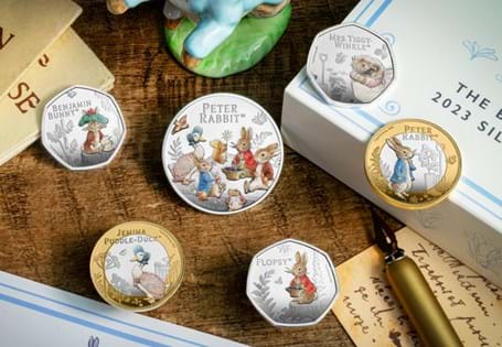 Your Beatrix Potter Silver Coin Set features a Peter Rabbit and Friends £5 coin, alongside two £2 coins, & three 50ps. Arriving in a presentation box, so you can display your coins. Edition limit: 195