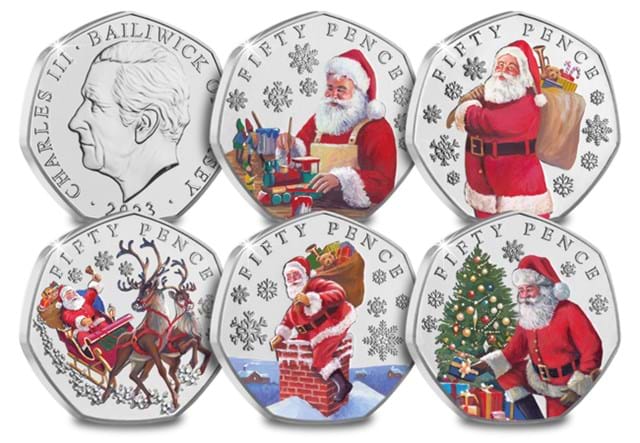 The Father Christmas BU Colour 50P Set All Rev (With Obv)