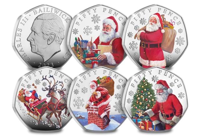 The Father Christmas Silver Colour 50P Set All Rev (With Obv)