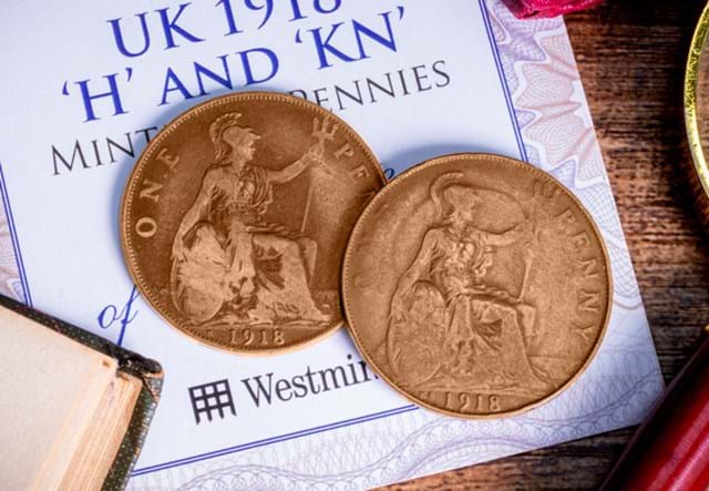 UK 1918 H And KN Mintmark Pennies Lifestyle 01