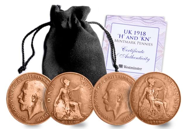 UK 1918 H And KN Mintmark Pennies Whole Product