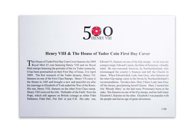 Henry VIII And The House Of Tudor Coin Cover Cert