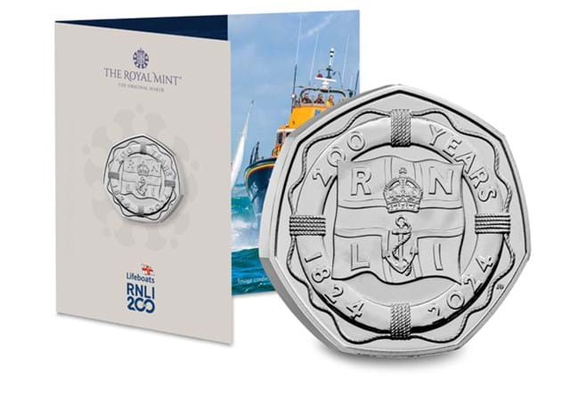 262X RNLI BU 50P Pack Coin In Front Of Pack Whole Product