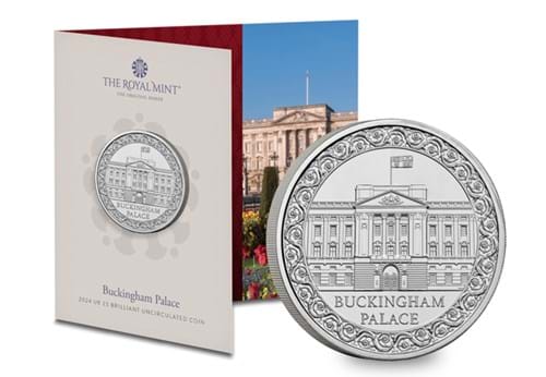 246P UK 2024 Buckingham Palace BU £5 Pack Coin In Front Whole Product