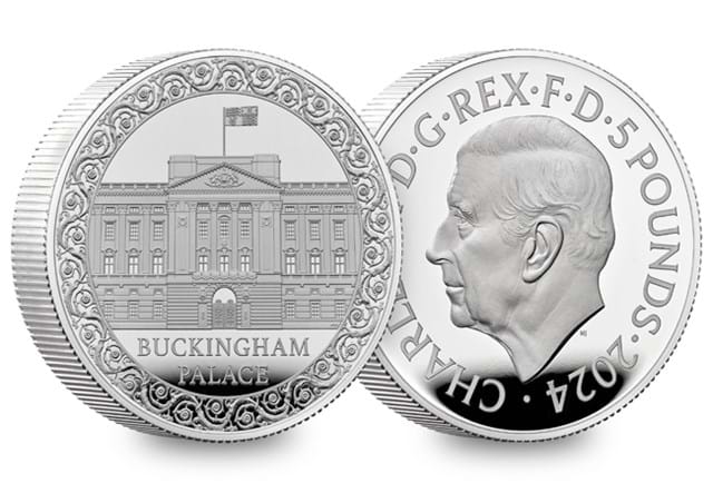 KGH1 UK 2024 Buckingham Palace Silver Piedfort £5 Coin Obverse And Reverse