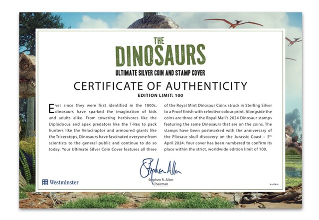 UGX7 Dinosaur Silver Cover Certificate