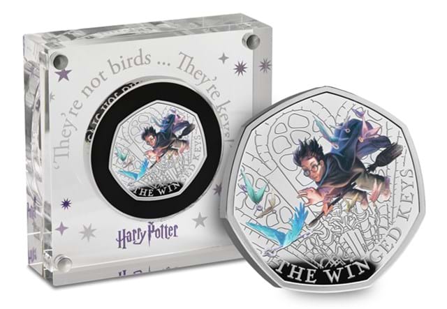 168H UK 2024 Harry Potter Winged Keys Silver 50P Coin In Front Whole Product