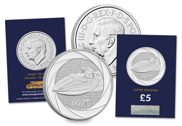 2024 UK Bond Films of the 90s CERTIFIED BU £5 in Change Checker packaging and loose up close