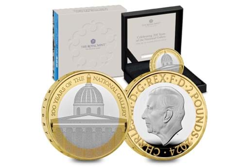 NAT1 UK 2024 National Gallery Silver Proof £2 Coin In Front Of Packaging Whole Product