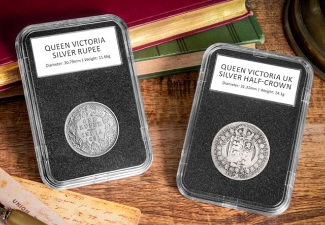 Queen Victoria Silver Rupee And Half Crown Lifestyle 01
