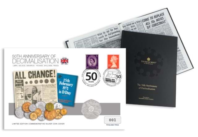 UK Silver Decimal Day 50P Coin Cover And Newspaper Book