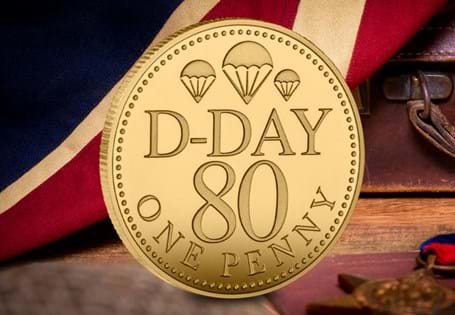 This 9 Carat Gold Penny is being parachuted out of a Dakota aircraft over Carentan, France. It's one of the first 250 to be struck from the strict 995 edition limit.
