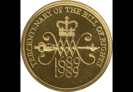 Issued in 1989 to commemorate the 300th anniversary of the Bill of Rights. This is an older, nickel-brass £2 which is no longer in circulation.