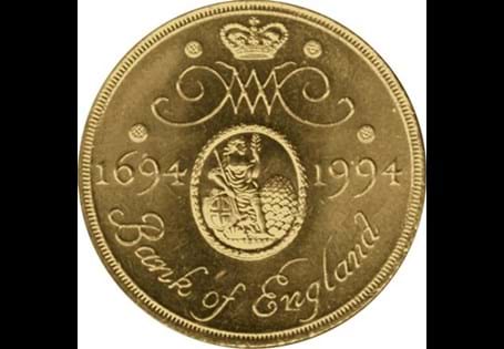 Issued in 1994 to mark the tercentenary of the Bank of England. Reverse features the Bank's Corporate Seal and Cypher of William and Mary. This is a nickel-brass £2 which is no longer in circulation.