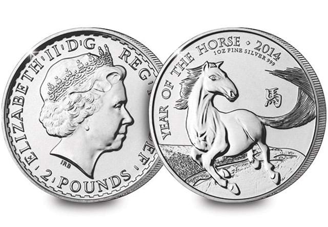 UK 2014 £2 Year of the Horse 1oz Silver Coin