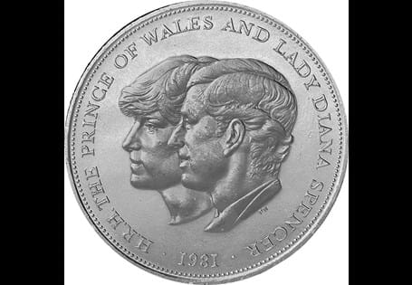 Issued in 1981 to celebrate the wedding of Charles and Diana in July 1981. The reverse features conjoined profiles of the bridal couple. 