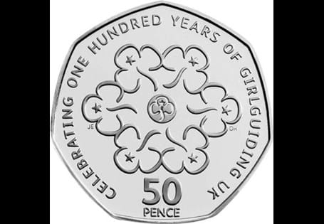 Issued in 2010, this 50p commemorates 100 years of Girlguiding - the organisation was formed by Agnes Baden-Powell in 1910 alongside the Scoutingmovement.
