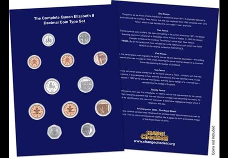Build a full, comprehensive collection from your change with the Queen Elizabeth II Decimal Coin Type Collector Page.
