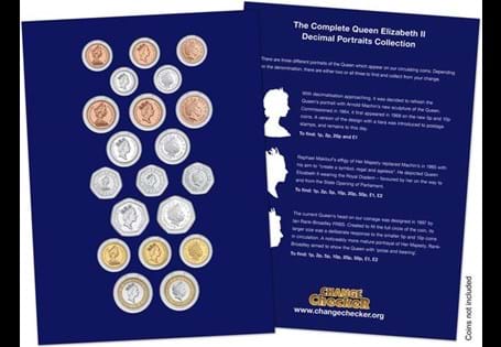 Assemble a numismatic timeline of Queen Elizabeth II with Change Checker's Complete QEII Decimal Portraits Collector Page.