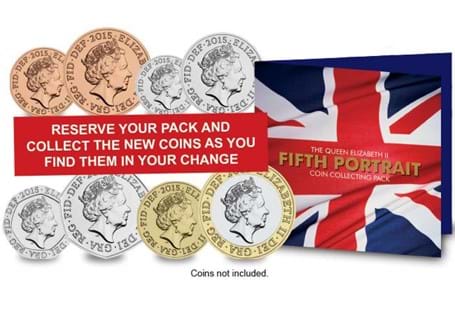 A blister card back for collecting all the 2015 coins with the Queen's new Fifth Portrait, to be announced on March 2nd 2015. Contains spaces to collect all 8 definitive coins from 1p to £2. 
