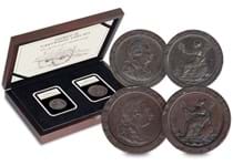 This coin set is two of the largest coins ever issued in history - the Penny and Two Pence 'Cartwheel' coins. Both were issued during the reign of George III and boast an impressive weight and size.