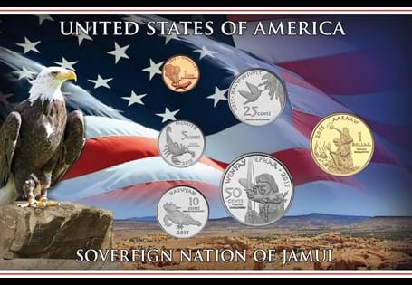 This 2015 Jamul Native American Set contains the $1, 50c, 25c, 10c, 5c and 1c, all struck from cupro-nickel. Comes in presentation pack to house the coins.