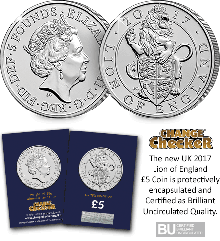 Lion of England BU 5 Pound Coin