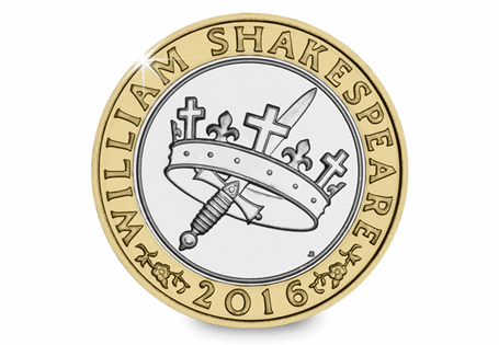 This £2 was released into circulation in 2016 and pays tribute to the work of William Shakespeare. This coin features the design by John Bergdahl representing Shakespeare's histories.