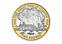 This £2 has been issued to commemorate the 350th anniversary of the Great Fire of London in 1666.