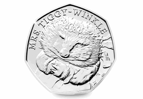 This 50p was released as part of a set paying tribute to the work of Beatrix Potter. This coin features the design by Emma Noble of Mrs Tiggy-Winkle.