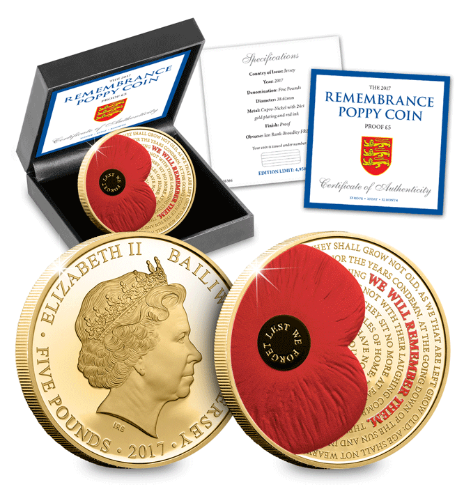 RBL 2017 Gold-Plated Poppy Coin with packaging