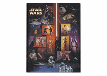 A 15 value Star Wars stamp sheet, issued by United States Postal Service in 2007, displaying key characters and scenes from the original films.