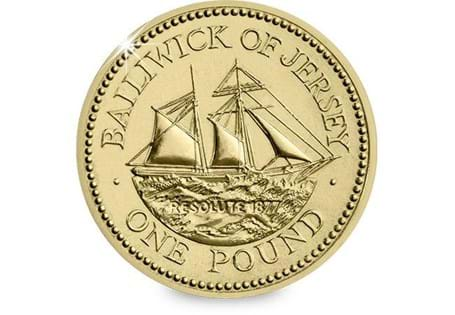 The 2005 Jersey Resolute £1 Coin features the Schooner ship in sail on the reverse. The obverse features the crowned portrait of HM Queen Elizabeth II by Ian Rank-Broadley.