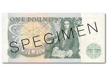 This is the first £1 banknote issued after decimalisation. It was issued from 1978-1981. The reverse features Isaac Newton, and the obverse features the Chief Cashier signature of J B Page.