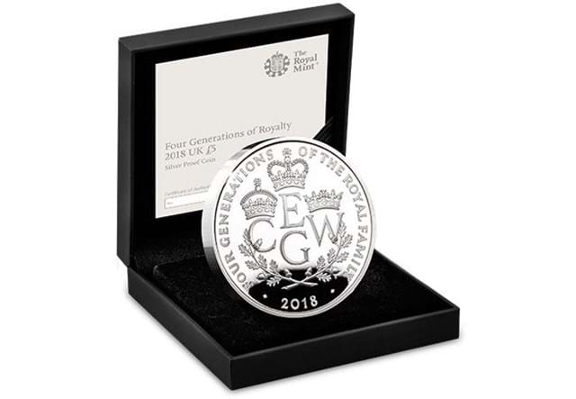 UK 2018 Four Generations Of Royalty Silver Proof Five Pound Coin In Display Case